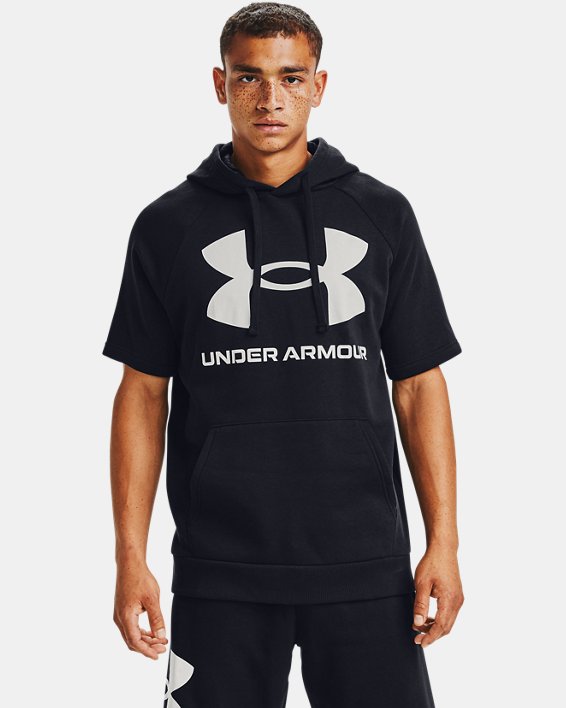 Men's UA Rival Fleece Big Logo Short Sleeve Hoodie, Black, pdpMainDesktop image number 0